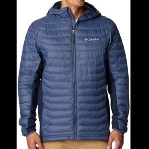 Columbia Blue Puffer Hooded Jacket Front Zip Pockets Long Sleeves Size M